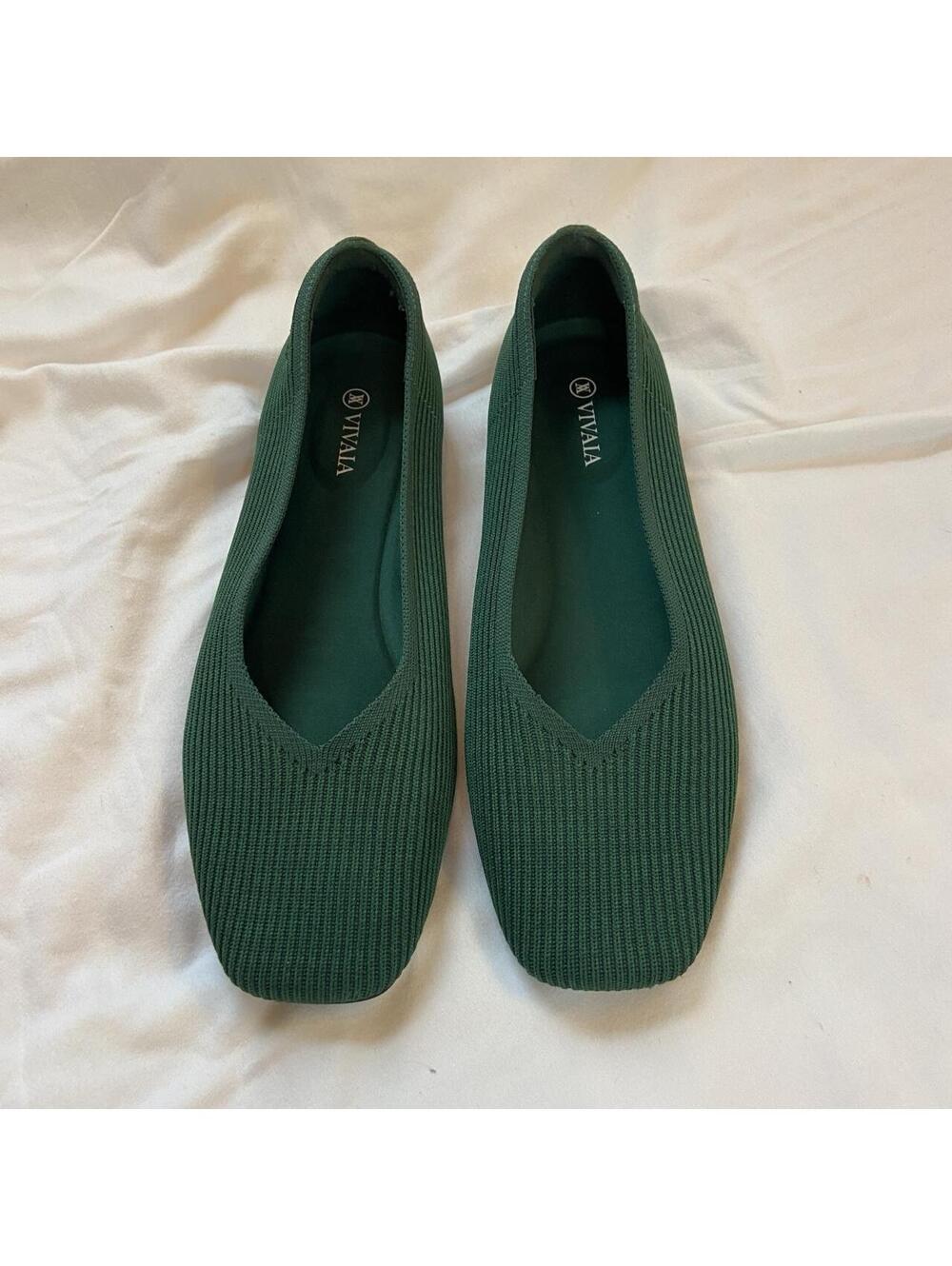 VIVAIA forest green ribbed knit ballet flats
